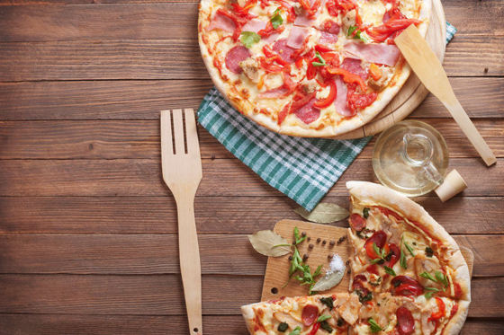 pizza on a picnic table